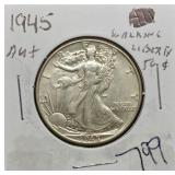 S: 1945 AU WALKING LIBERTY HALF