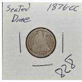 S: 1876-CC SEATED LIBERTY DIME