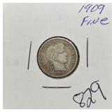 S: 1909 F BARBER DIME