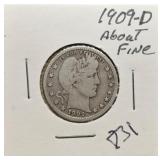 S: 1909-D VG+ BARBER QUARTER