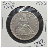 S: 1858 XF SEATED LIBERTY HALF DOLLAR
