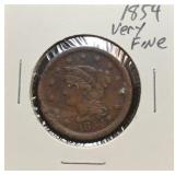 S: 1854 VF LARGE CENT