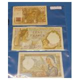 S: 3 WW3 FRENCH NOTES / CURRENCY