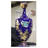 NS: 12" COBALT BLUE & GOLD LEAF PORCELAIN VASE