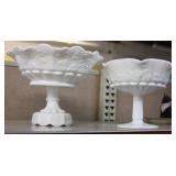 NS: 2 SIGNED WESTMORELAND MILK GLASS COMPOTES