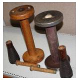 S: LOT OF ASST. ANTIQUE SPOOLS - TALLEST IS 13"