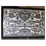 NS: VERY NICE BLACK & WHITE FRAMED TEXTILE 19" L