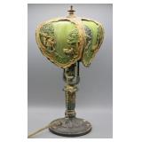 SEE DESC.  ANTIQUE SLAG GLASS DRESSER LAMP