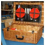 NS: VINTAGE WICKER PICNIC BASKET - WELL STOCKED!!!