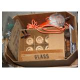 NS: BOX LOT W/ SLATE SIGNS, GLASS, WORK LIGHT
