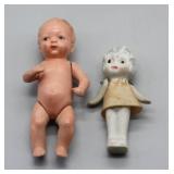 S: 2 SMALL ANTIQUE DOLLS PORCELAIN & PLASTIC