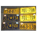 S:  6 VINTAGE PENNSYLVANIA PA LICENSE PLATES
