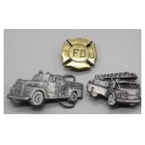 S: 3 VINTAGE FIRE DEPARTMENT BELT BUCKLES