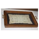 NS: VINTAGE WOOD FRAME SERVING TRAY