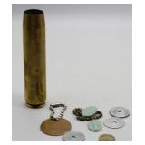 S: LARGE SHOT SHELL, SEAGRAMS BRASS KEYCHAIN &