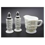 NS: WESTMORELAND MILK GLASS S&P + CREAM PITCHER