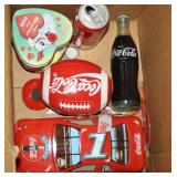 NS: COCA-COLA BOX LOT W/ BOTTLE RADIO, FOOTBALL +