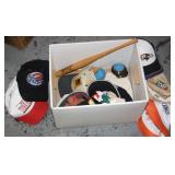 NS: BOX LOT W/ HATS & MINOR LEAUGE MINI BAT