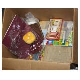 NS: BOX LOT W/ REDSKINS CAR DICE, CHILDRENS BOOKS