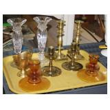 NS: CANDLE HOLDER LOT - BRASS & GLASS