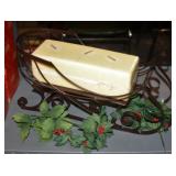 NS: IRON CHRISTMAS SLEIGH W/ NEW 3 WICK CANDLE