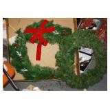 NS: 2 LARGE WREATHS - 1 W/ RED BOW IS 30" DIA