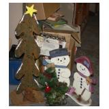NS: WOODEN LIGHTED TREE, WOOD SNOWMEN &