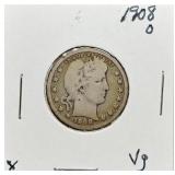 S: 1908-O VG BARBER QUARTER