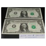 S: 2 CONS. SER. NUMBER 2017A $1 STAR NOTES