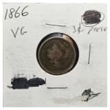 S: 1866 VG (DARK) 3 CENT NICKEL