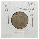 S: 1883 W/CENTS VF V NICKEL