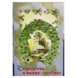 SHIP: C.1910 JEWELED WREATH CHRISTMAS POSTCARD