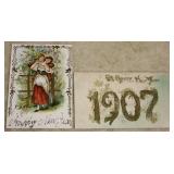SHIP: 2 DIFFERENT 1907 NEW YEARS POSTCARDS