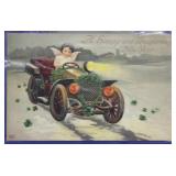 SHIP: 1909 DATED NEW YEARS POSTCARD WITH CAR