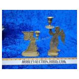 Two brass angel candle holders