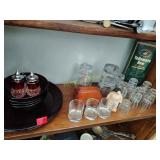 Shelf played salt and pepper whiskey glasses shot