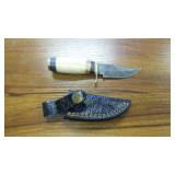 New Fixed Blade Knife w/ Bone Handle & Sheath