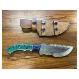 Damascus Skinning Knife w/ Leather Sheath