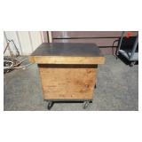 Rolling Wood Workbench With Steel Top