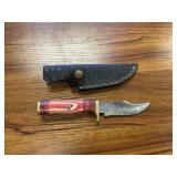 Hand Forged Damascus Skinning Knife & Sheath 8in