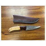 Damascus Fixed Blade Knife w/ Leather Sheath