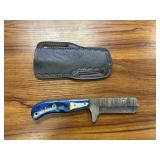 Damascus Cleaver Knife w/ Leather Sheath