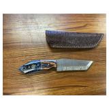 Hand Forged Tanto Knife w/ Leather Sheath