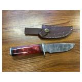 Damascus Hunting Knife w/ Leather Sheath