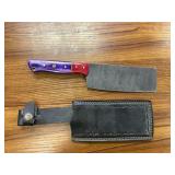 Damascus Cleaver Knife w/ Leather Sheath