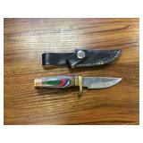 Damascus Fixed Blade Knife w/ Leather Sheath