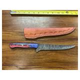 Damascus Fillet Knife w/ Leather Sheath
