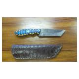 New Fixed Blade Knife w/ Sheath & Blue Handle