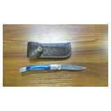 Blue Handle Damascus Pocket Knife