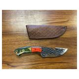 Hand Forged Gut Hook Knife w/ Leather Sheath